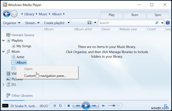 Windows Media Player không hiển thị hoặc không có thông tin Album sai 