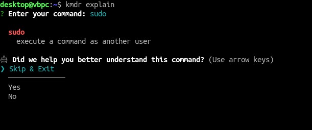 วิธีรับคำอธิบายคำสั่งในเทอร์มินัลด้วยKmdr 