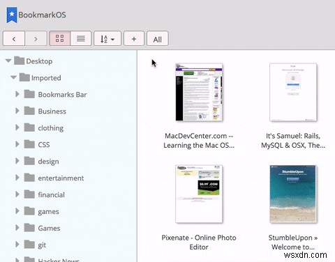 บุ๊กมาร์ก OS:ตัวจัดการบุ๊กมาร์กพร้อมอินเทอร์เฟซของตัวจัดการไฟล์ 