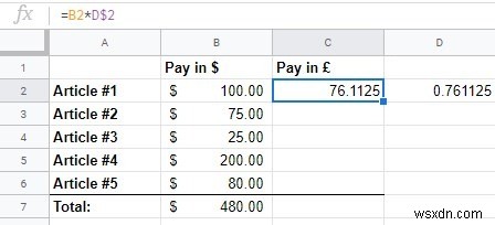 Cách tự động chuyển đổi đơn vị tiền tệ trong Google Trang tính 