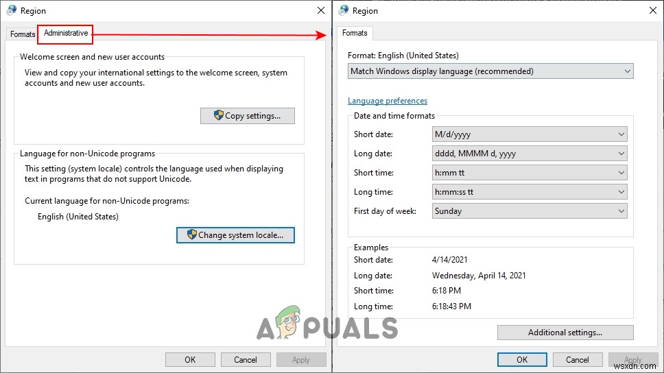 क्षेत्रीय और भाषा सेटिंग्स में प्रशासनिक टैब कैसे छिपाएं? 