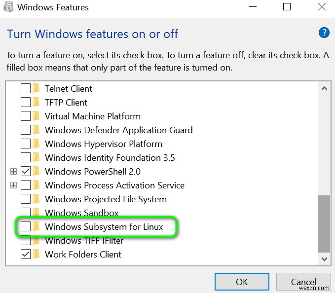 แก้ไข:WSLRegisterDistribution ล้มเหลวโดยมีข้อผิดพลาด:0x8007019e 
