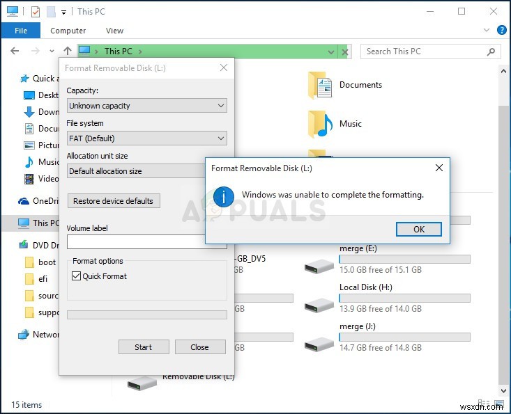 फिक्स:विंडोज फ़ॉर्मेटिंग को पूरा करने में असमर्थ था 