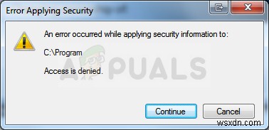 फिक्स:सुरक्षा जानकारी लागू करते समय एक त्रुटि हुई 