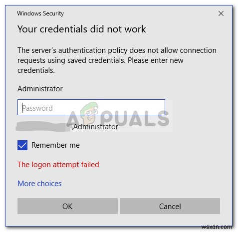 फिक्स:आपकी साख ने दूरस्थ डेस्कटॉप में काम नहीं किया 