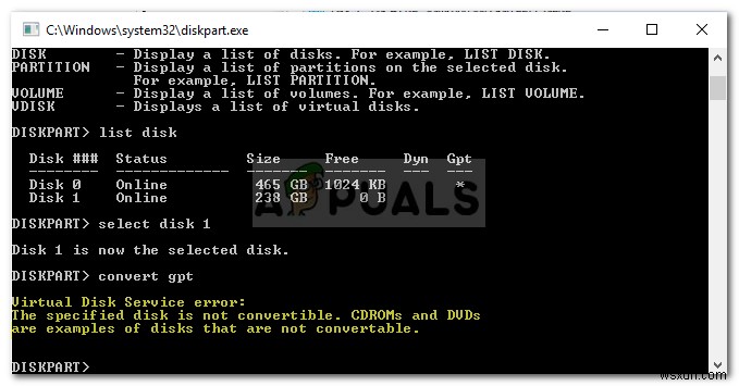 फिक्स:निर्दिष्ट डिस्क परिवर्तनीय नहीं है 