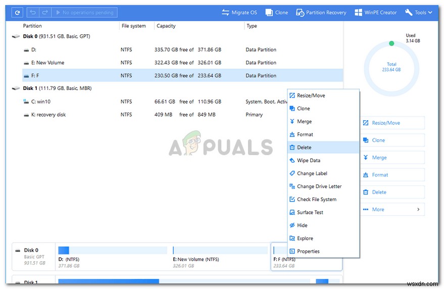 फिक्स:विंडोज 10 . पर पार्टीशन को डिलीट नहीं कर सकता 