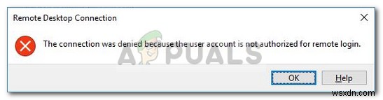फिक्स:कनेक्शन अस्वीकार कर दिया गया था क्योंकि उपयोगकर्ता खाता दूरस्थ लॉगिन के लिए अधिकृत नहीं है 
