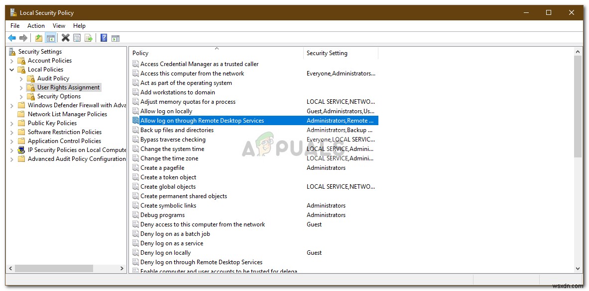 फिक्स:कनेक्शन अस्वीकार कर दिया गया था क्योंकि उपयोगकर्ता खाता दूरस्थ लॉगिन के लिए अधिकृत नहीं है 