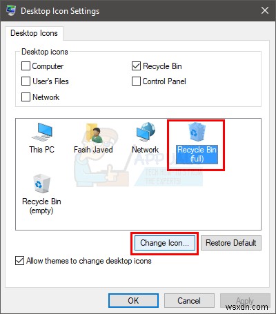 रीसायकल बिन आइकन कैसे बदलें 