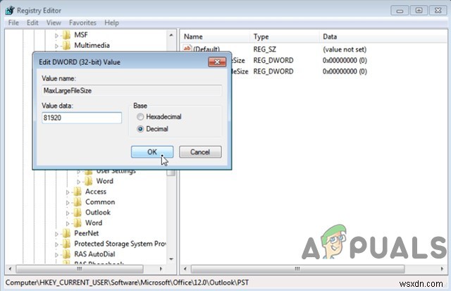 แก้ไข:ข้อผิดพลาด Outlook 0x8004060c 