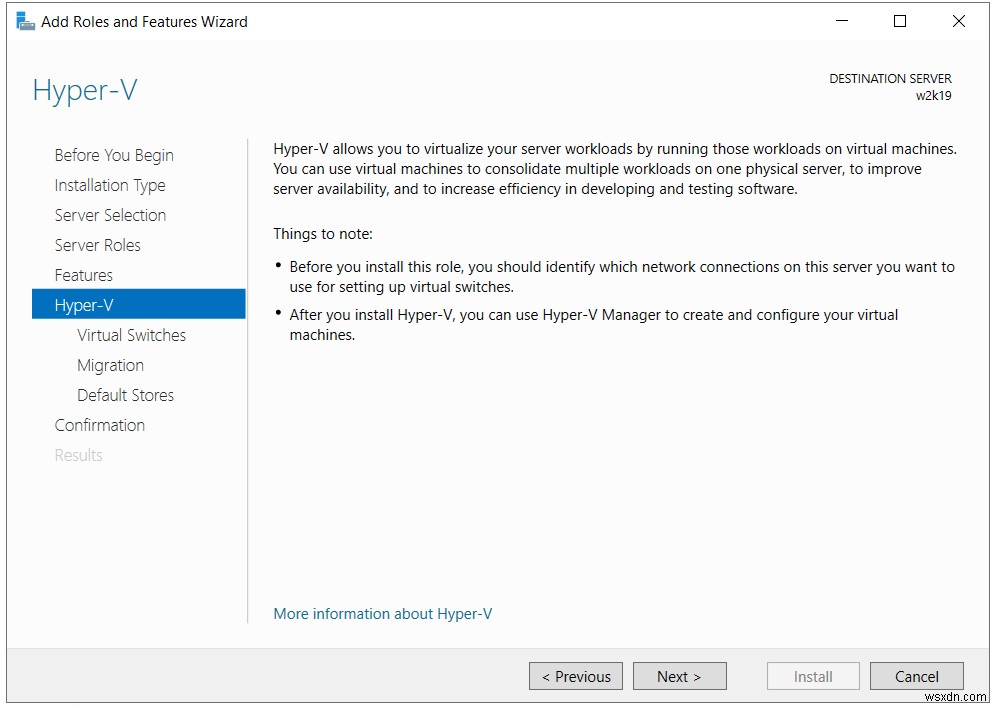 ติดตั้งบทบาท Hyper-V ใน Windows Server 2019 