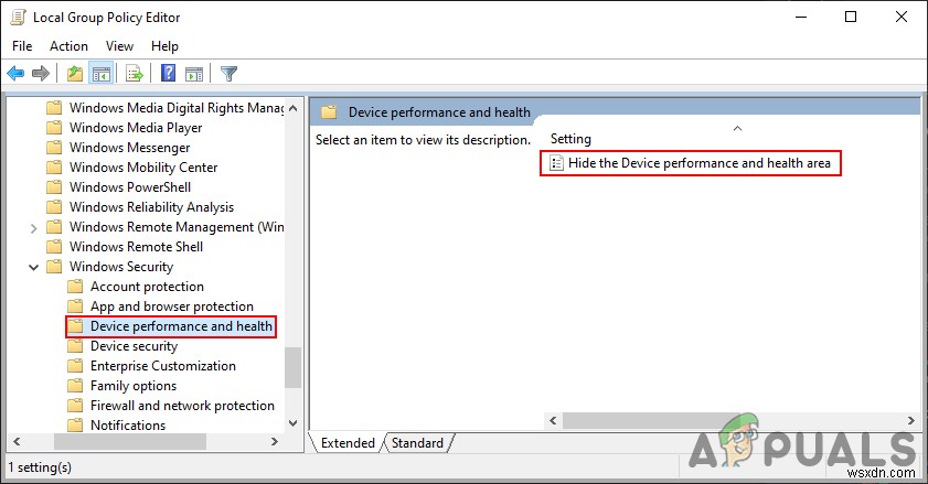 विंडोज 10 में डिवाइस के प्रदर्शन और स्वास्थ्य क्षेत्र को कैसे छिपाएं? 