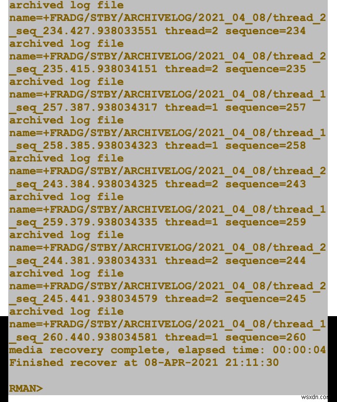 Khôi phục cơ sở dữ liệu chờ vật lý bằng cách sử dụng bản sao lưu gia tăng 