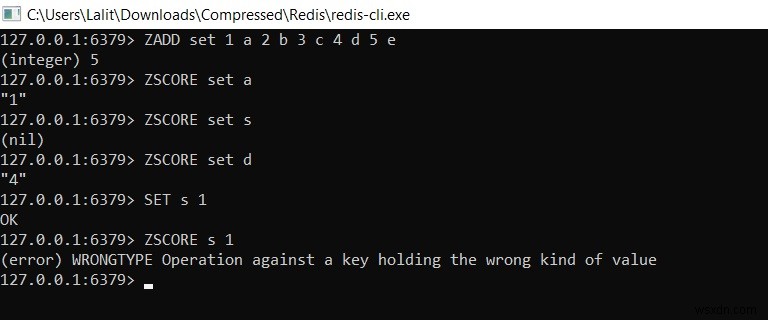 Redis ZSCORE – วิธีรับคะแนนขององค์ประกอบจากค่าชุดที่จัดเรียงใน redis 