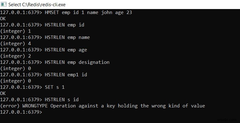 Redis HSTRLEN – วิธีรับความยาวของค่าฟิลด์ที่มีอยู่ใน hash 