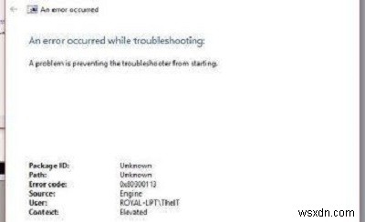 ปัญหาคือการป้องกันไม่ให้ตัวแก้ไขปัญหาเริ่มทำงาน Windows 10