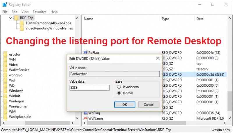 रिमोट डेस्कटॉप के लिए लिसनिंग पोर्ट बदलें 
