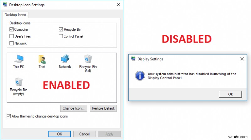 उपयोगकर्ता को Windows 10 में डेस्कटॉप आइकन बदलने से रोकें
