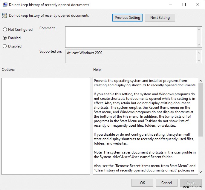 উইন্ডোজ 10-এ সাম্প্রতিক আইটেম এবং ঘন ঘন স্থানগুলি বন্ধ করুন 
