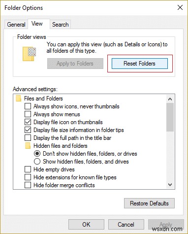 Windows 10-এ ফোল্ডার ভিউ সেটিংস ডিফল্টে রিসেট করুন 