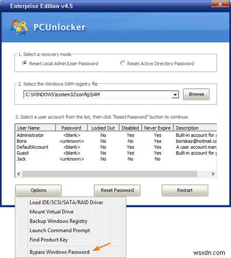 PCUnlocker के साथ Windows 10 भूले हुए पासवर्ड पुनर्प्राप्त करें 