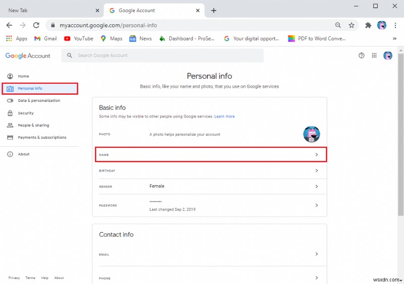 เปลี่ยนชื่อ หมายเลขโทรศัพท์ และข้อมูลอื่นๆ ในบัญชี Google
