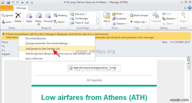 วิธีเปิดใช้งานการดาวน์โหลดรูปภาพในข้อความอีเมล Outlook