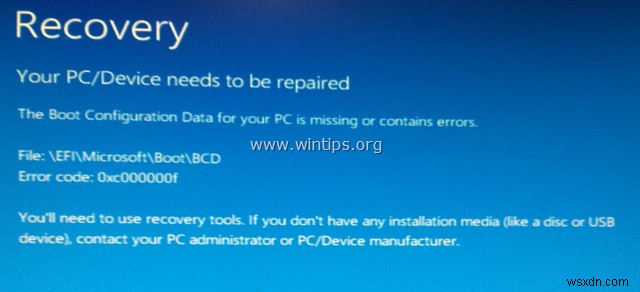 แก้ไขข้อมูลการกำหนดค่าการบูตที่ขาดหายไป ข้อผิดพลาด BSOD 0x000000f บน Windows 10/8/8.1