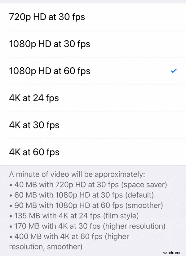 ไม่เห็นตัวเลือกบันทึกวิดีโอ 4K ที่ 60 FPS บน iPhone 8 Plus/X หรือไม่