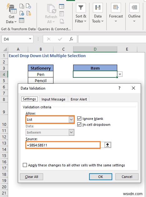 วิธีการสร้างการเลือกหลายรายการจากรายการแบบเลื่อนลงใน Excel (3 วิธี)