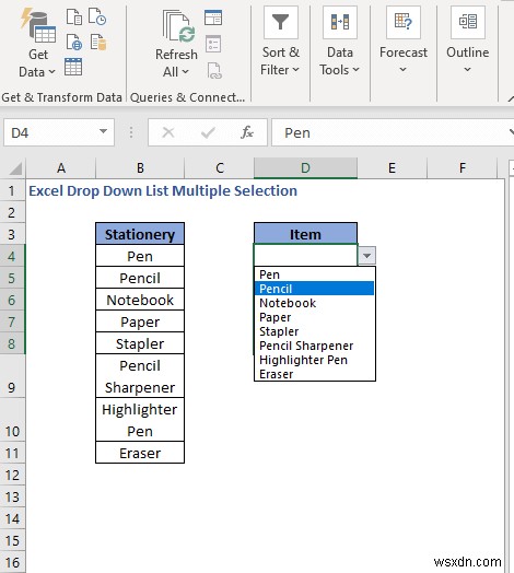 วิธีการสร้างการเลือกหลายรายการจากรายการแบบเลื่อนลงใน Excel (3 วิธี)