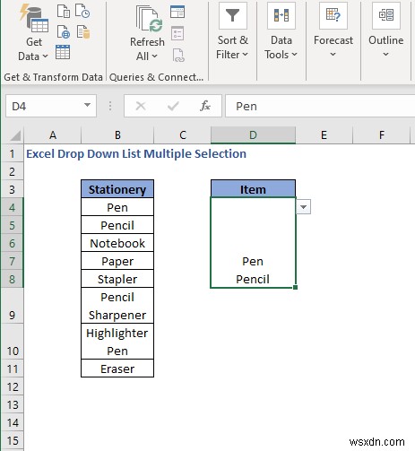 วิธีการสร้างการเลือกหลายรายการจากรายการแบบเลื่อนลงใน Excel (3 วิธี)