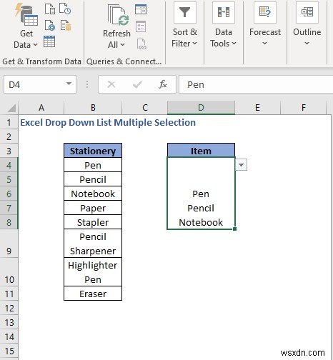 วิธีการสร้างการเลือกหลายรายการจากรายการแบบเลื่อนลงใน Excel (3 วิธี)