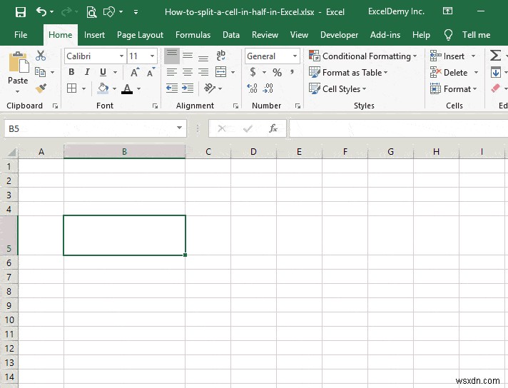 วิธีแยกเซลล์เดียวออกเป็นครึ่งใน Excel
