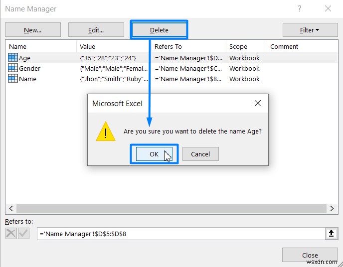 วิธีลบช่วงที่มีชื่อใน Excel (4 วิธีด่วน)