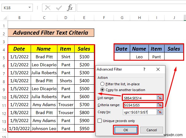 วิธีใช้ตัวกรองขั้นสูงหากช่วงเกณฑ์มีข้อความใน Excel