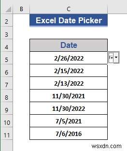 ตัวเลือกวันที่ของ Excel สำหรับทั้งคอลัมน์