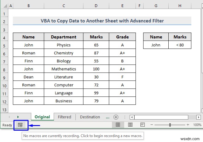 VBA เพื่อคัดลอกข้อมูลไปยังชีตอื่นด้วยตัวกรองขั้นสูงใน Excel