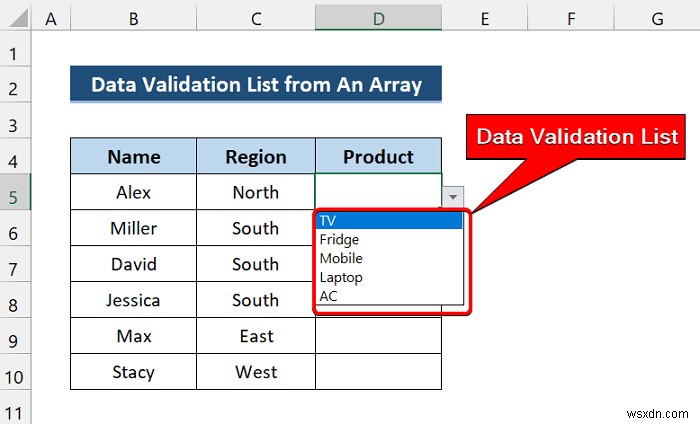 Excel VBA เพื่อสร้างรายการตรวจสอบข้อมูลจากอาร์เรย์