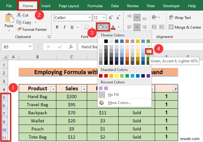 วิธีการเปลี่ยนสีแถวใน Excel โดยไม่ต้องใช้ตาราง (5 วิธี)