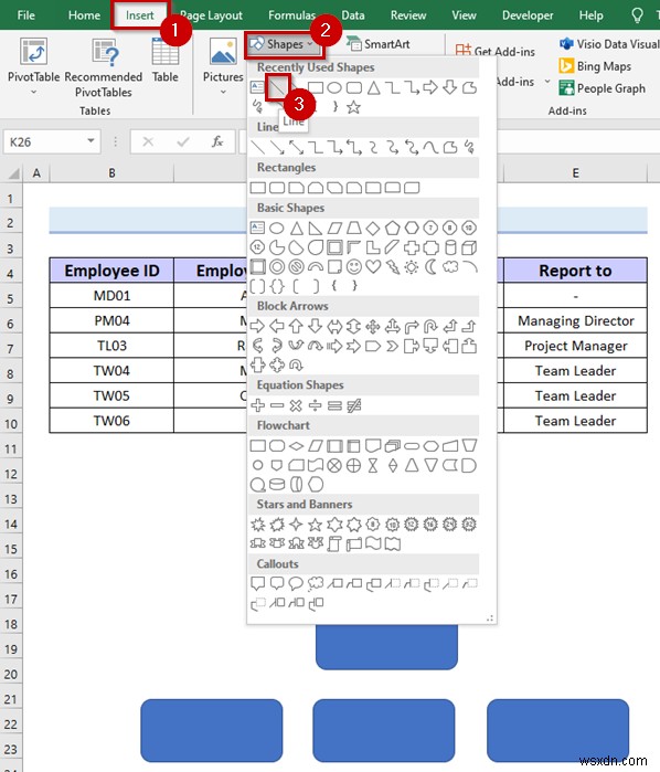 วิธีการสร้างแผนภูมิลำดับชั้นใน Excel (3 วิธีง่ายๆ)