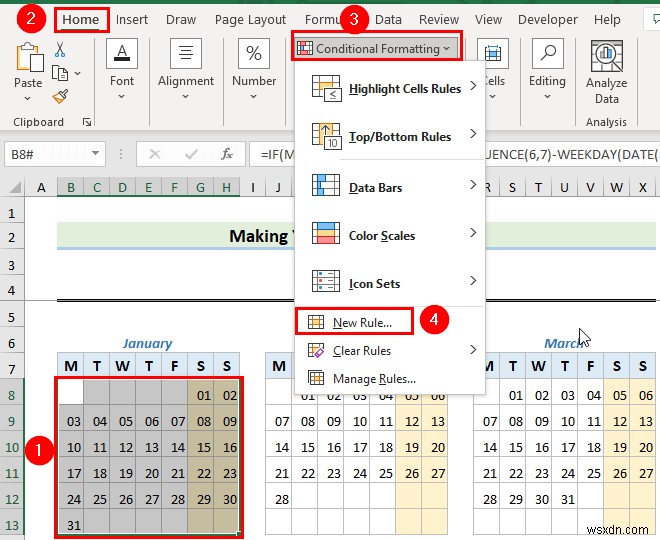 วิธีการสร้างปฏิทินใน Excel โดยไม่มีเทมเพลต (2 ตัวอย่าง)