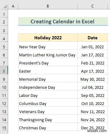 วิธีการสร้างปฏิทินใน Excel โดยไม่มีเทมเพลต (2 ตัวอย่าง)
