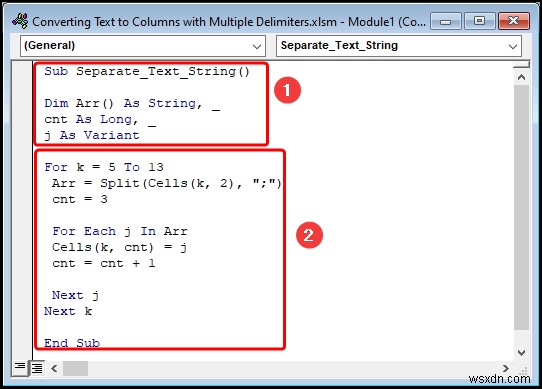 Excel में एक से अधिक सीमांकक वाले टेक्स्ट को कॉलम में कैसे बदलें