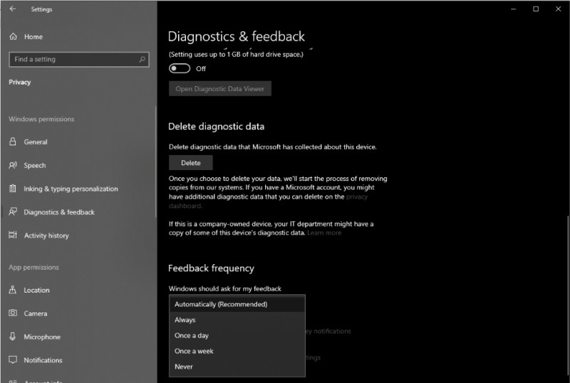 ขั้นตอนการจำกัดการให้ข้อมูลส่วนบุคคลแก่ Microsoft