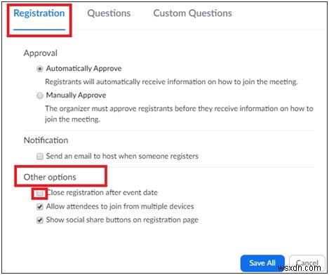 วิธีเปิดใช้งานการลงทะเบียนผู้เข้าร่วมสำหรับ Zoom